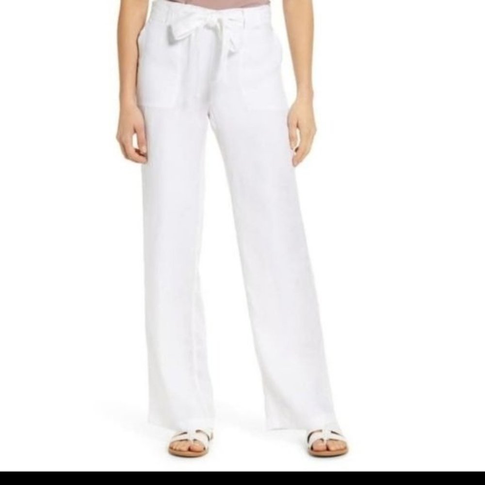 Caslon Tie Belt Linen Pant White Medium NWT
